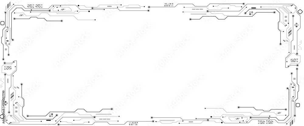 Poster vector technology connected white lines and dots with electronics elements on tech bg. digital techn