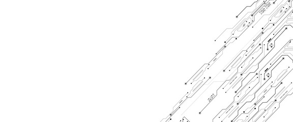 Vector Technology connected white lines and dots with electronics elements on tech bg. Digital technology futuristic internet network speed connection white background.
