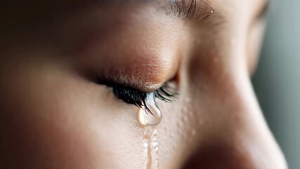 Close-up of the character's eyes with tears streaming down them