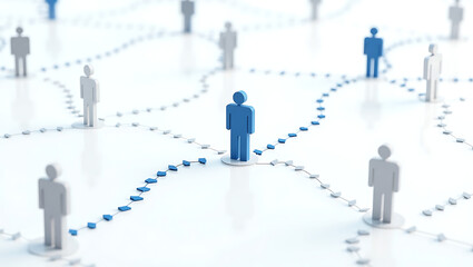 Abstract Social Network Connection with People Figures on a White Background