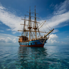 Obraz premium Majestic ship sails serene sea