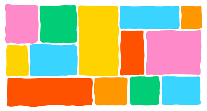 Playful Irregular Text Box Frame Vector Set in Crayon Style. Colorful Doodle Border Shapes with Wavy Edges