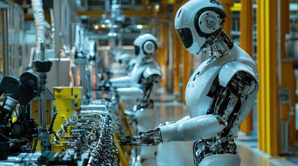 Fototapeta premium Automated factory line with advanced robots.