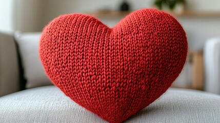 Heart-shaped knitted cushion