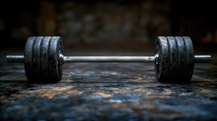 Heavy barbell on dark surface