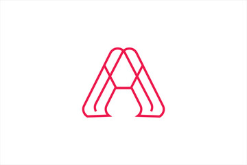 Modern abstract letter A logo design with geometric double lines and hexagon shape in red color on white background for corporate and technology branding

