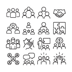 Collection of business and teamwork icons isolated on white background