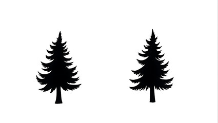 Obraz premium Two Pine Tree Silhouettes on White Background for Christmas or Winter