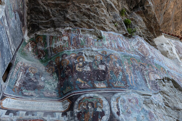 Sumela Monastery is a Greek Orthodox monastery and church complex. The structure and detailed frescoes were built in 386 AD.