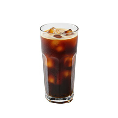 Tall Glass of Iced Coffee with Ice Cubes, Refreshing Drink, Close-Up View.