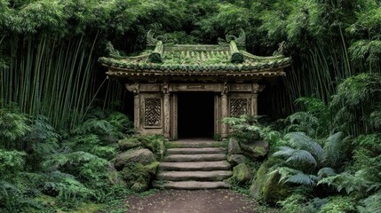 Fototapeta premium Ancient Asian structure in lush jungle