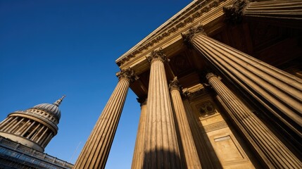 Naklejka premium Ancient columns of a building against a clear sky.