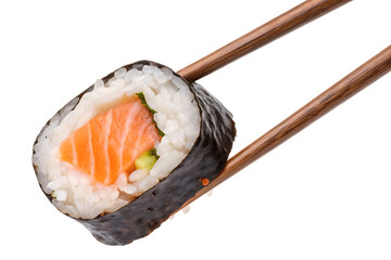 Chopsticks holding sushi isolated on AI generated by PNG
