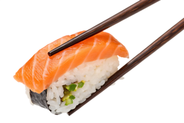 Chopsticks holding sushi isolated on AI generated by PNG