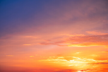 Beautiful , luxury soft gradient orange gold clouds and sunlight on the blue sky perfect for the background, take in evening,Twilight, Large size, high definition landscape photo