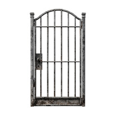 An old, rusted iron gate stands isolated on transparent background, a weathered barrier offering security and a glimpse into a bygone era