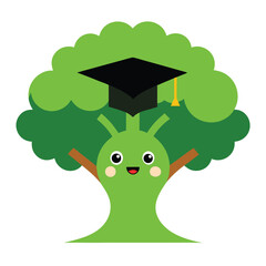 Joyful graduation tree with proud face celebrating academic achievement and school success