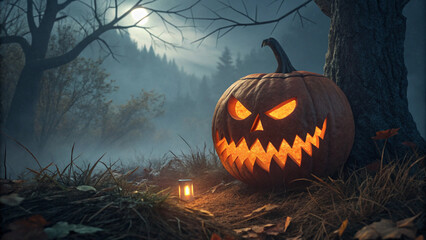 halloween pumpkin in the forest
