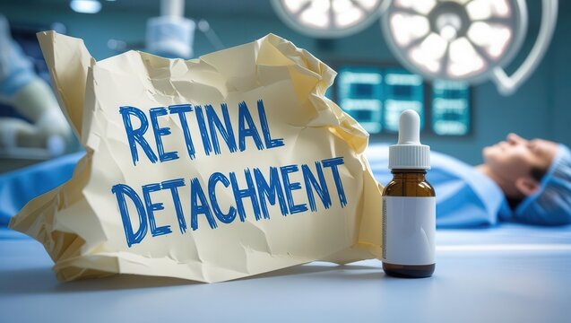 Surgery procedure for retinal detachment hospital operating room medical image clinical environment close-up view health awareness
