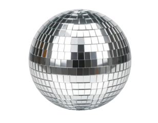 A sparkling sphere covered in reflective mirror tiles creates a dazzling effect for any festive occasion.