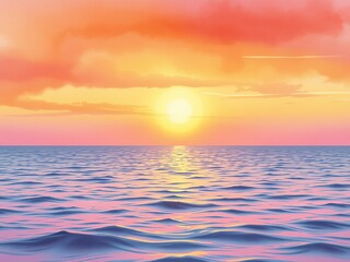 Obraz premium Radiant sunrise casts a golden glow over the tranquil ocean, creating a peaceful and scenic seascape at dusk.