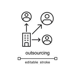 Outsourcing icon depicting business processes shifted to external parties. Suitable for presentations, websites, articles on outsourcing strategies and practices.