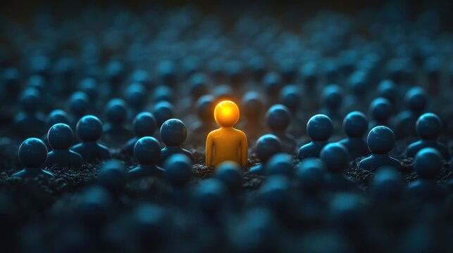 Single, bright figure amidst a dark crowd