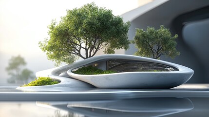 Obraz premium Innovation Concept Depicting Futuristic Design, Technological Advancement, and Modern Business Growth 