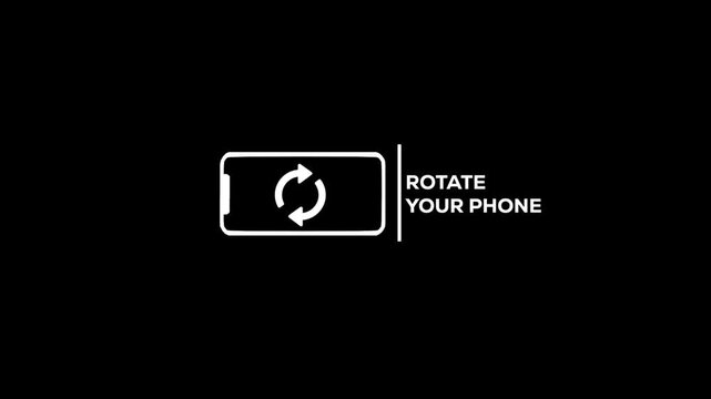 Clean Rotate Phone Animation on Black Background. Minimal White Smartphone Orientation Alert with Smooth, perfect for video intros, instruction screens, mobile prompts, and rotation reminders