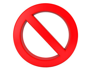 A vibrant red three-dimensional prohibition symbol stands prominently, indicating restriction or denial.