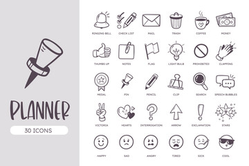Planner Icon Set, perfect for digital planners and diaries. Hand-drawn vector, Line art design.