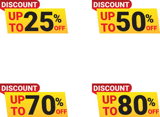 Naklejka premium Flat Discount Offer Labels Set – Up to 80% Off Yellow and Red Sale Tags Vector.