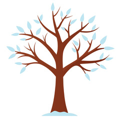 Stylized winter tree with snow covered branches and delicate foliage in a clean vector design