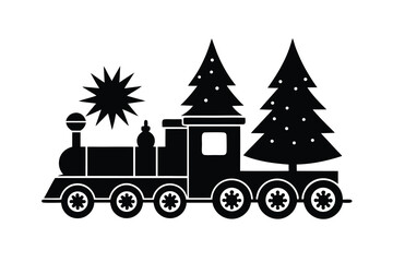 Naklejka premium Christmas Train Carrying Christmas Trees