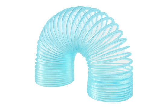 Close-up of a flexible light blue plastic slinky spring toy, isolated on a transparent background, ready for fun and games