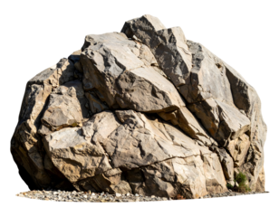 A massive textured rock formation stands prominently with natural light highlighting its rugged .