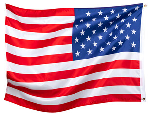 Naklejka premium A grand textile banner with bold red and white stripes and a blue field featuring numerous white star shapes