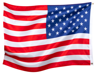 A grand textile banner with bold red and white stripes and a blue field featuring numerous white star shapes