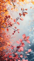 Fototapeta premium Autumn Leaves Branch Against Soft Sky Natural Setting