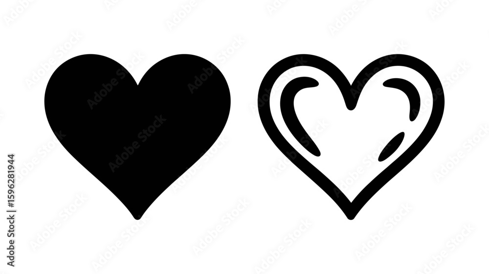 Fototapete vector art of a heart icon in outline and solid black versions