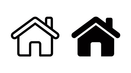 Fototapeta premium Vector art of two house icons, one outlined and one solid black, on a white background