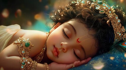 The Charming Child Krishna is sleeping, Krishna's birthday concept