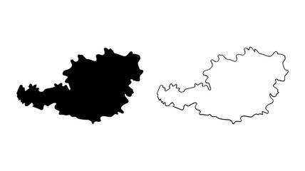 Vector art of the shape of austria shown as both a black silhouette and a white outline