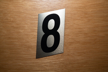 Hotel room door with number 8 