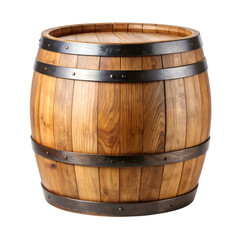 Obraz premium Wooden Barrel: The beauty and utility of a classic wooden barrel, meticulously crafted from wood and metal bands, exudes rustic charm.
