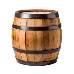 Obraz premium Wooden Barrel: A close-up shot of a classic, aged wooden barrel, showing the texture and grain, with sturdy metal hoops holding the staves together, exuding rustic charm and timeless appeal.