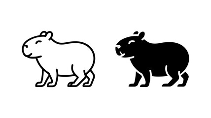Obraz premium Vector art of two stylized icons of a capybara in outline and black