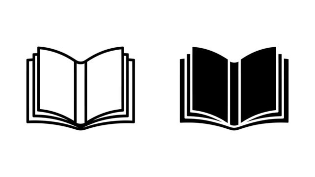 Vector art of two open book icons, one outlined and one solid black