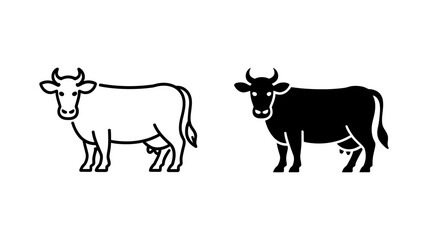 Fototapeta premium Vector art of two stylized cows, one outlined and one solid silhouette, on a white background