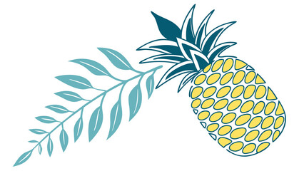 Flat-icon pineapple with bright yellow body and teal leaves, subtle drop shadow, white background.

